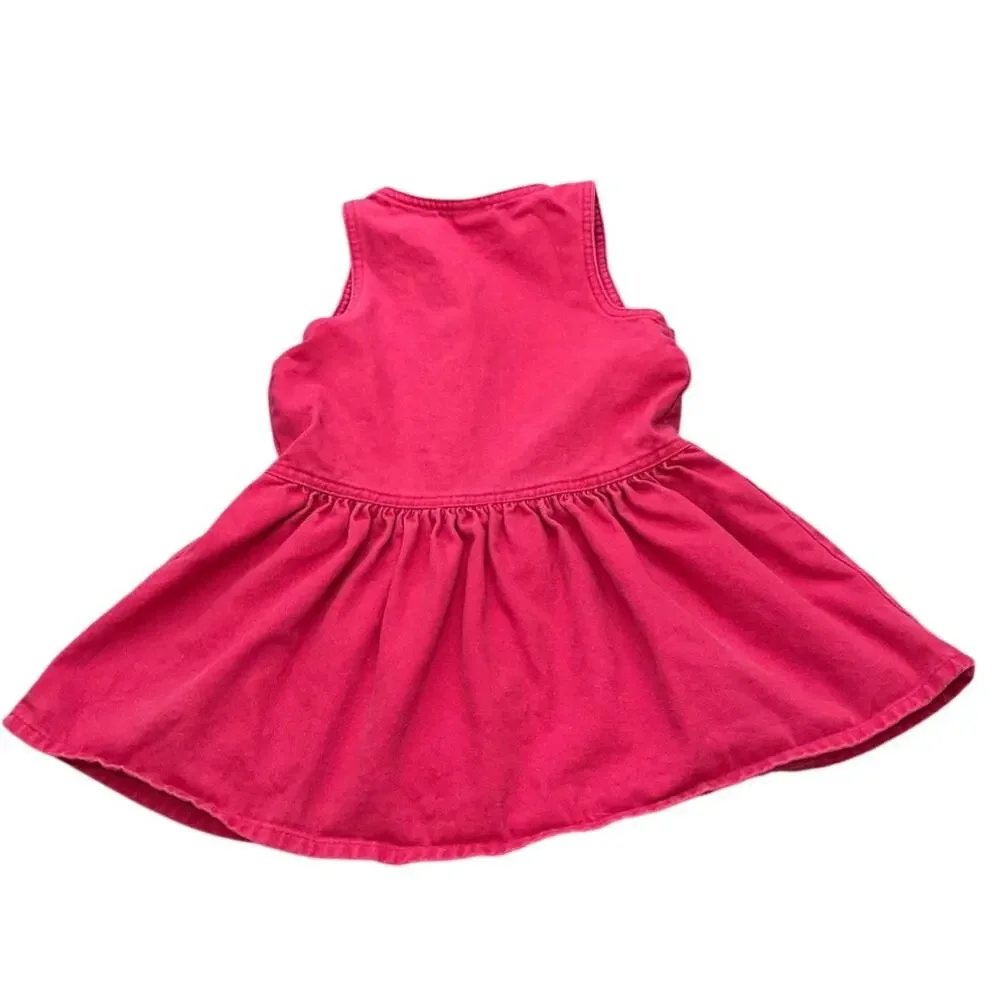 Vintage Osh Kosh Made in USA Denim Jumper Dress Pink Button Size 4T
